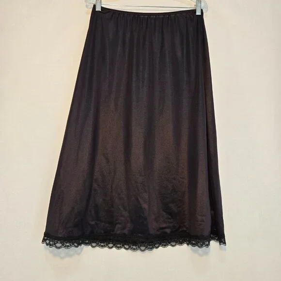 USA Vintage DEENA Fairy Girly BOHO Semi-Sheer Black Silky Half Slip Skirt Size L - Picture 2 of 16